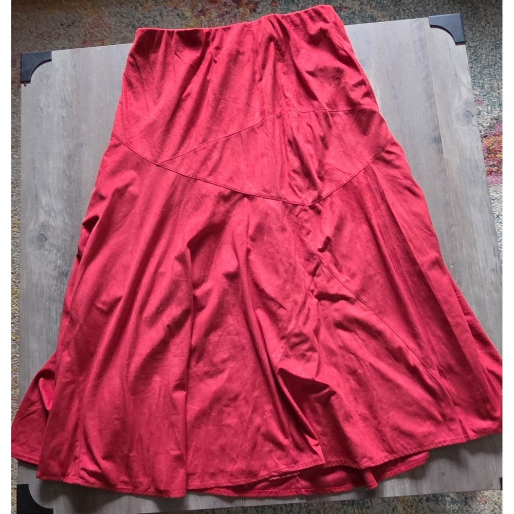 A La Carte Red Faux Suede Panel Maxi Skirt Women L-NWT